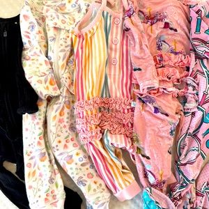 Posh peanut bamboo and ruffle butte bundle baby girl footies